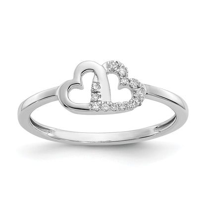 14k White Gold 1/20 carat Diamond Double Heart Ring