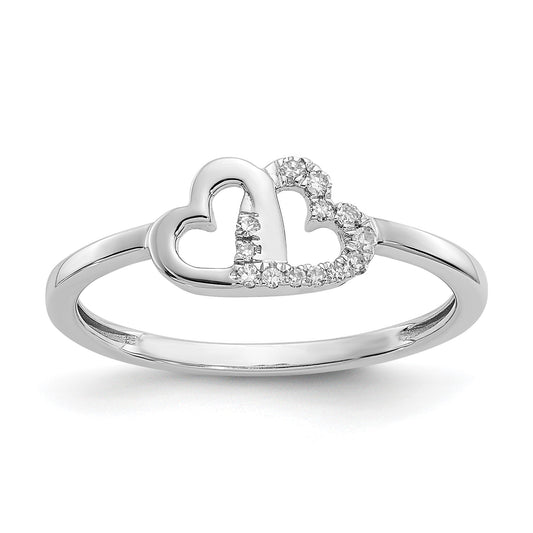 14k White Gold 1/20 carat Diamond Double Heart Ring