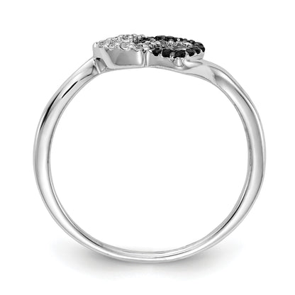 14k White Gold 1/10 carat Black and White Diamond Double Heart Ring