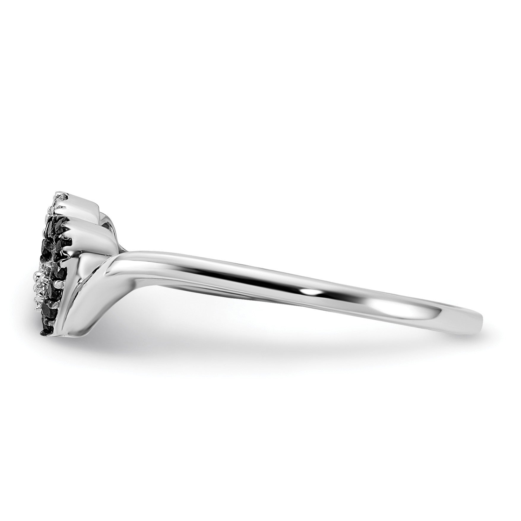 14k White Gold 1/10 carat Black and White Diamond Double Heart Ring