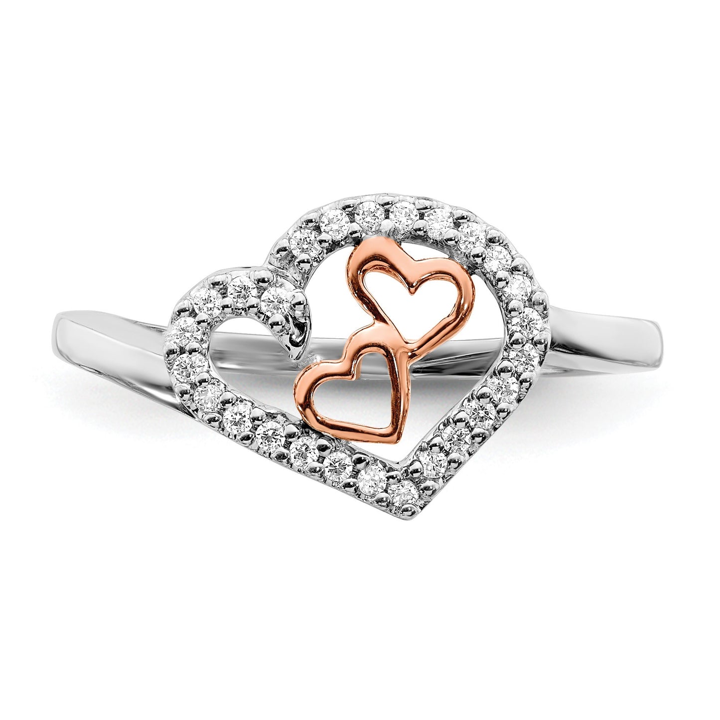 14k White Gold and Rose Gold 1/8 carat Diamond Heart Ring