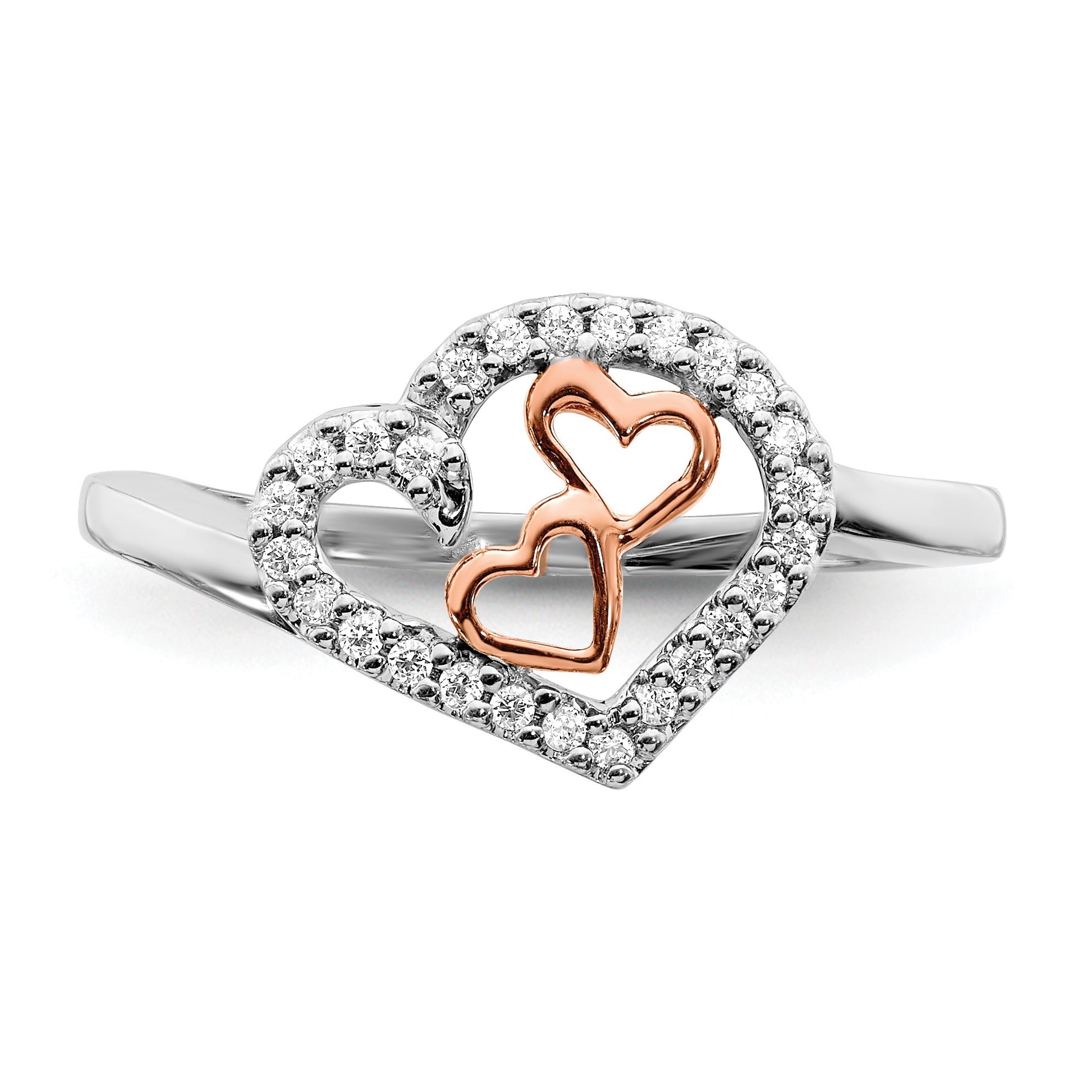 14k White Gold and Rose Gold 1/8 carat Diamond Heart Ring