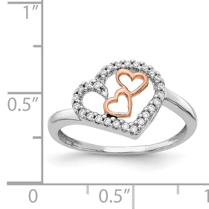14k White Gold and Rose Gold 1/8 carat Diamond Heart Ring
