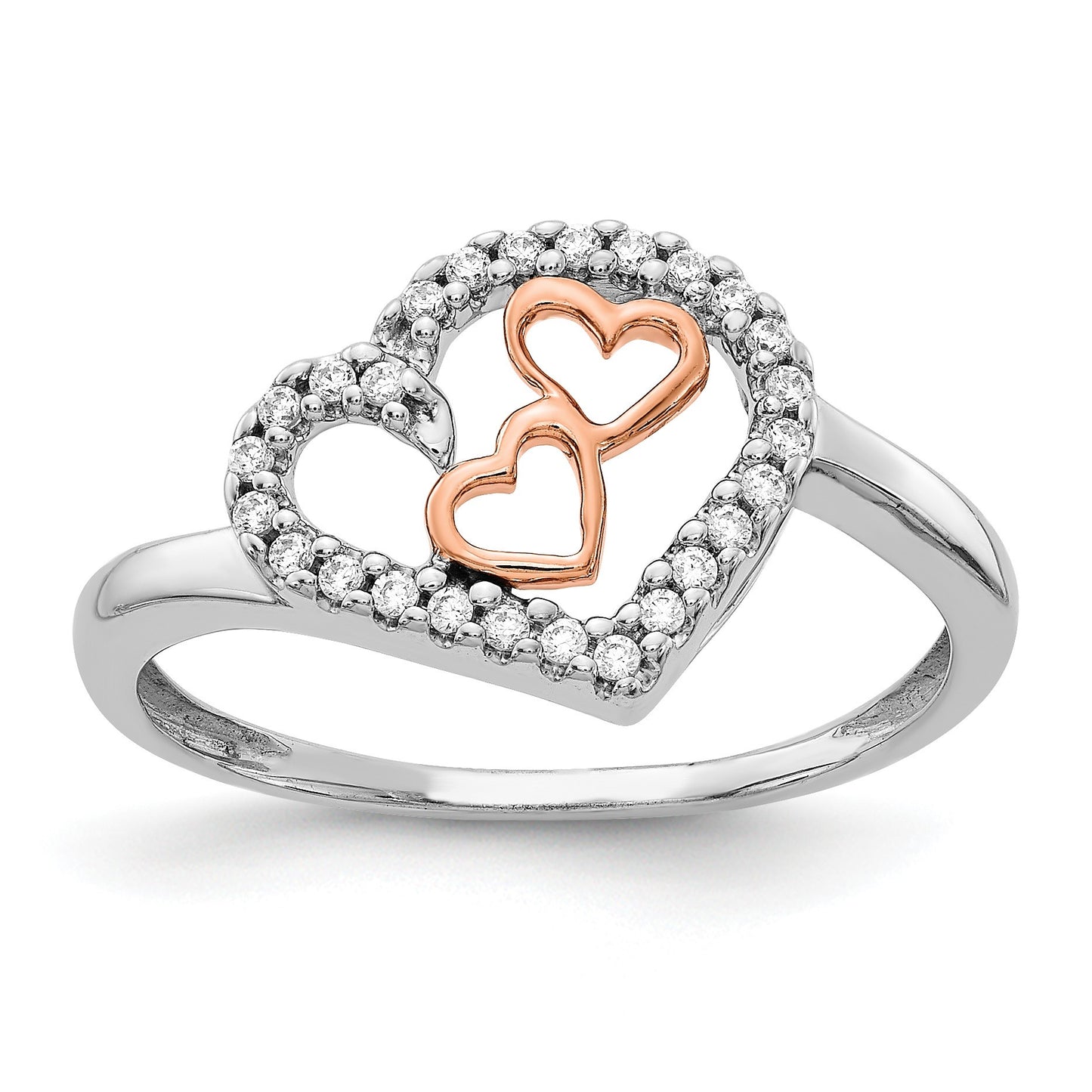 14k White Gold and Rose Gold 1/8 carat Diamond Heart Ring