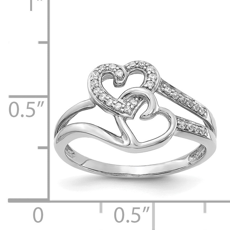 14k White Gold 1/10 carat Diamond Two Intertwined Hearts Ring