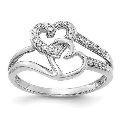 14k White Gold 1/10 carat Diamond Two Intertwined Hearts Ring
