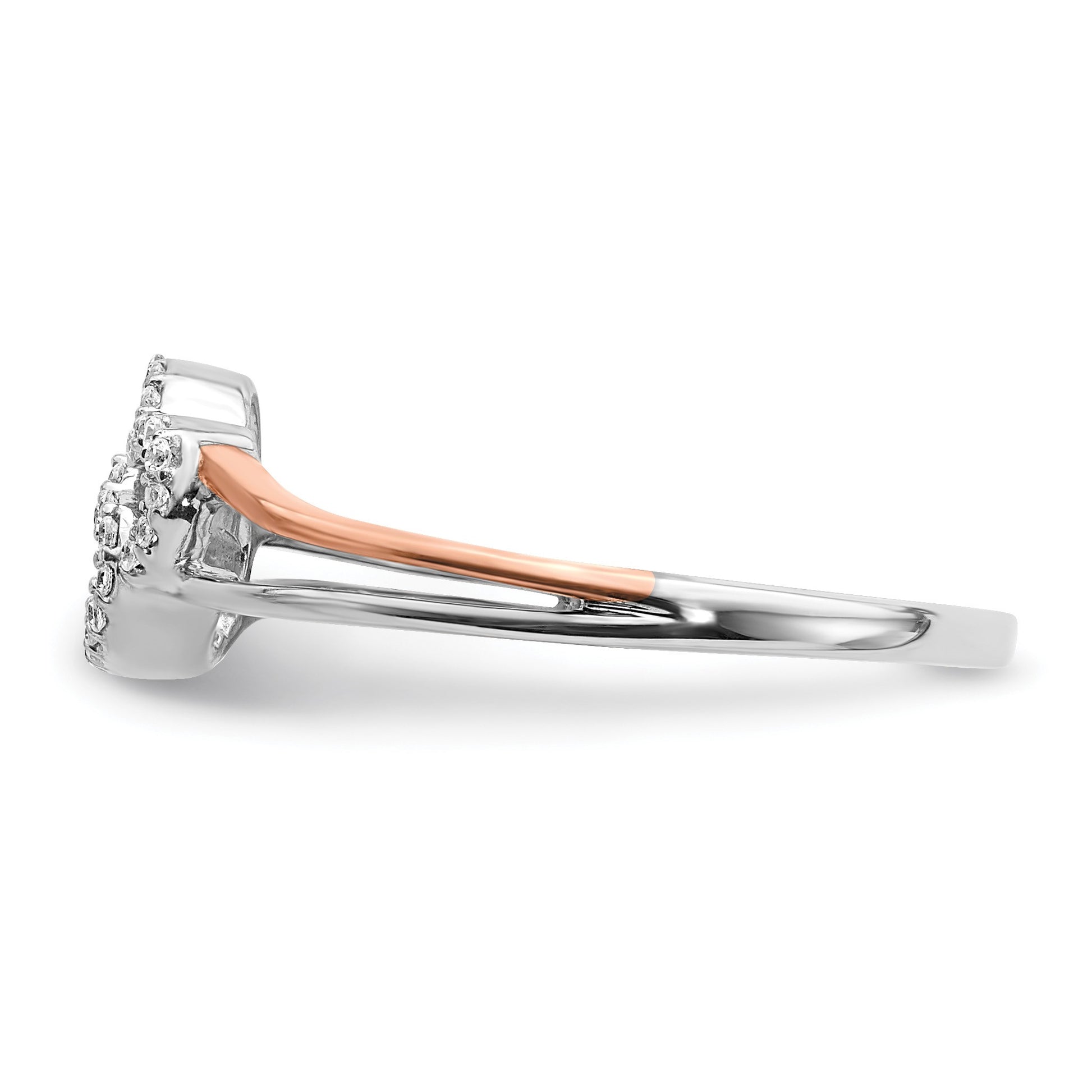 14k White and Rose Gold 1/10 carat Diamond Polished Double Heart Ring