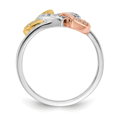 14k Tri-color 1/15 carat Diamond Triple Heart Ring