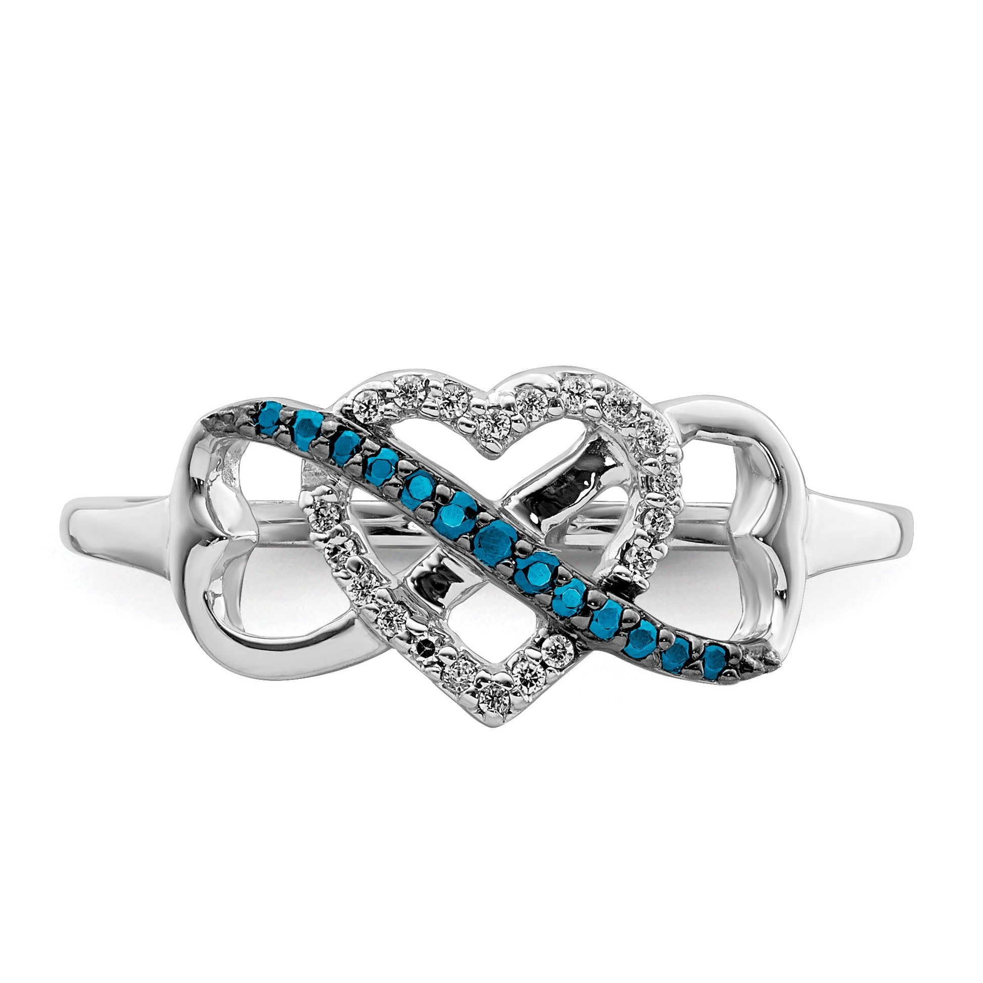 14k White Gold 1/10 carat Blue and White Diamond Infinity and Heart Ring