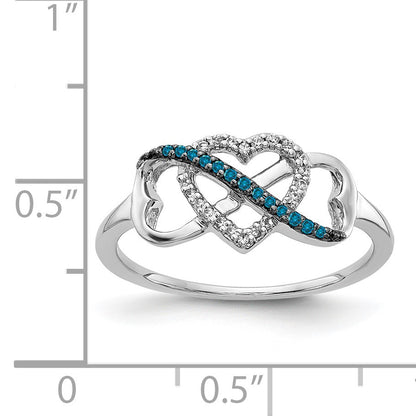 14k White Gold 1/10 carat Blue and White Diamond Infinity and Heart Ring