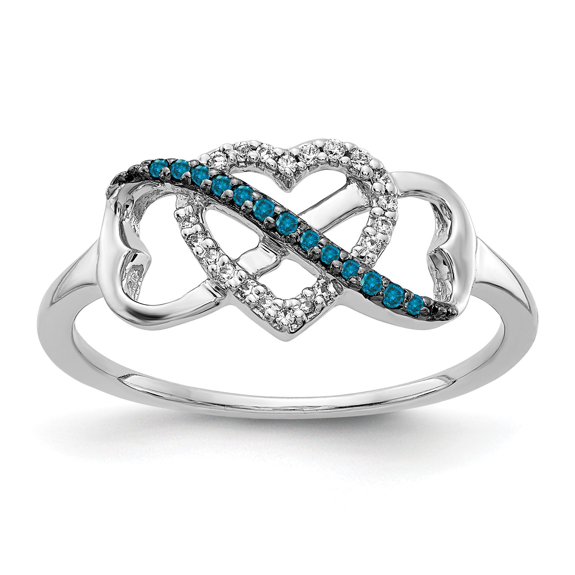 14k White Gold 1/10 carat Blue and White Diamond Infinity and Heart Ring