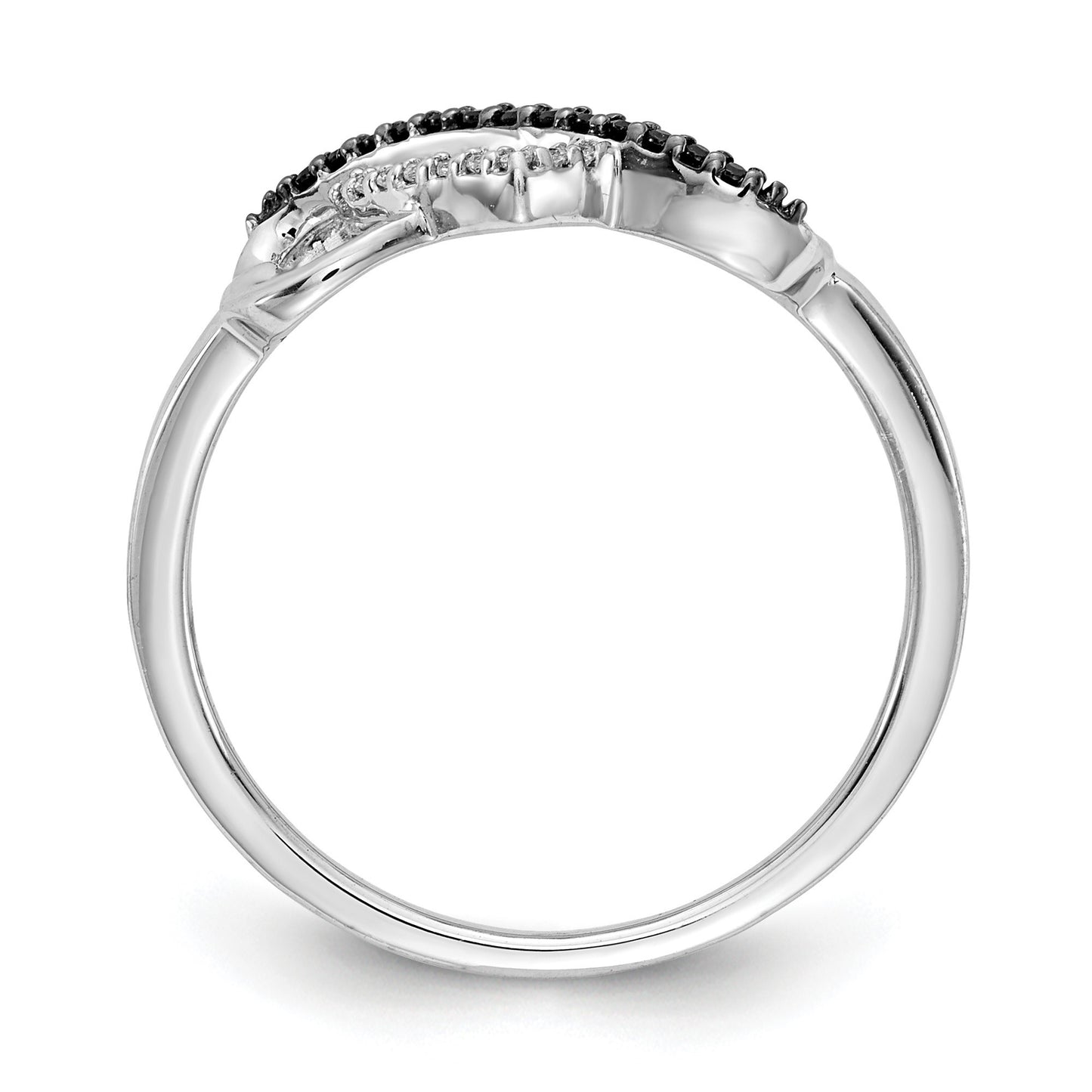 14k White Gold 1/10 carat Black and White Diamond Infinity and Heart Ring