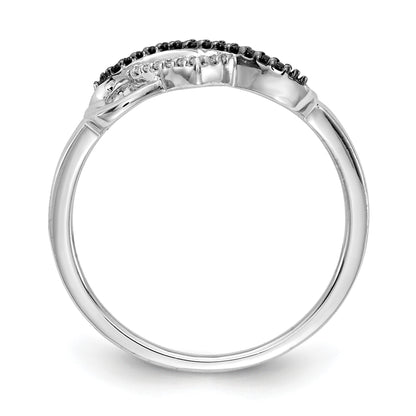 14k White Gold 1/10 carat Black and White Diamond Infinity and Heart Ring