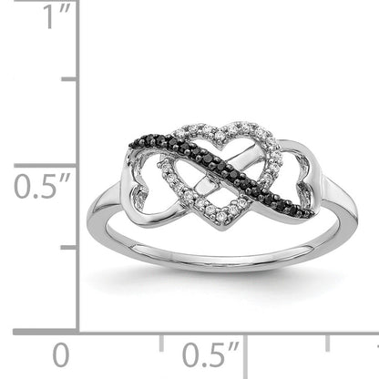 14k White Gold 1/10 carat Black and White Diamond Infinity and Heart Ring