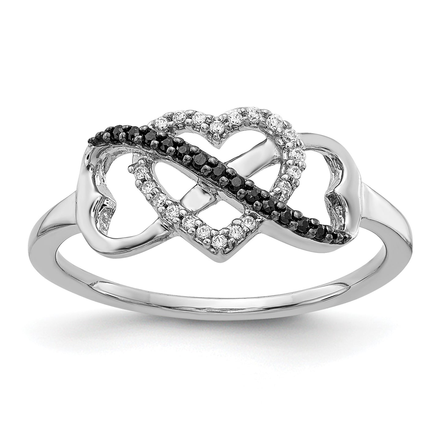 14k White Gold 1/10 carat Black and White Diamond Infinity and Heart Ring