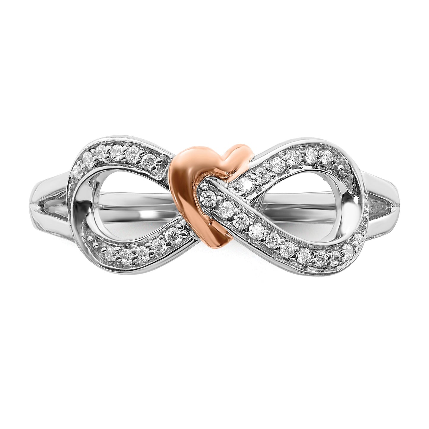 14k Two-tone 1/10 carat Diamond Infinity with Heart Ring
