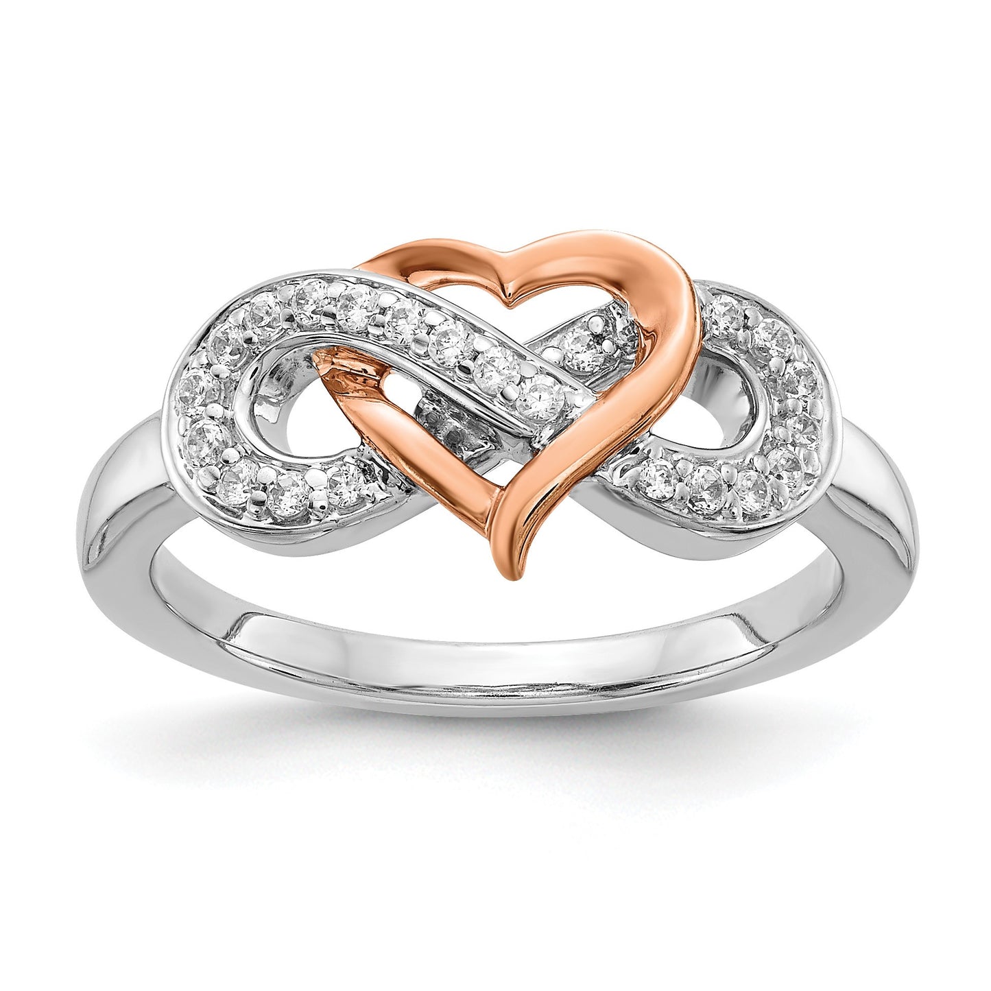 14k Two-tone 1/6 carat Diamond Heart Infinity Symbol Ring