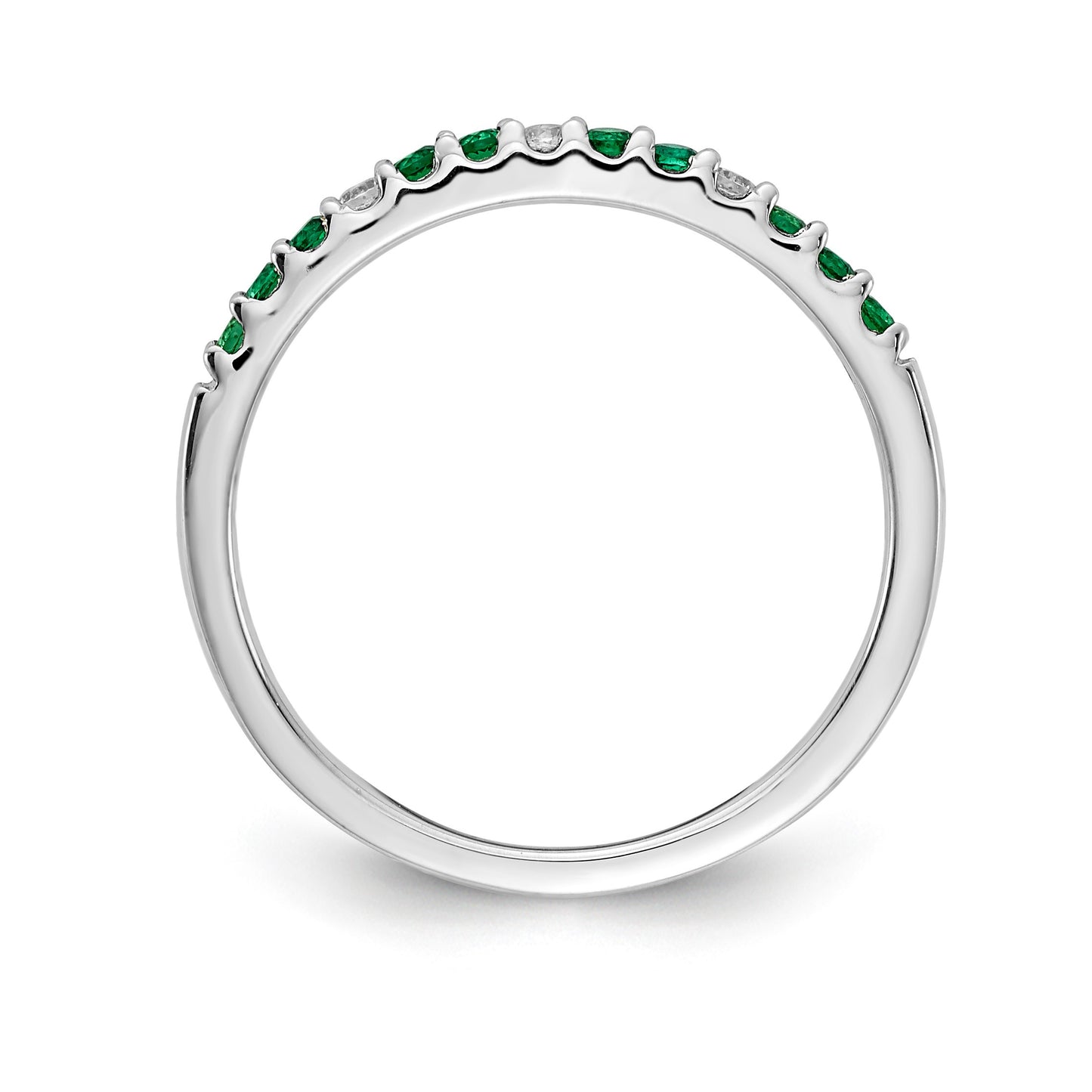 14k White Gold 1/20 carat Diamond and Emerald Band