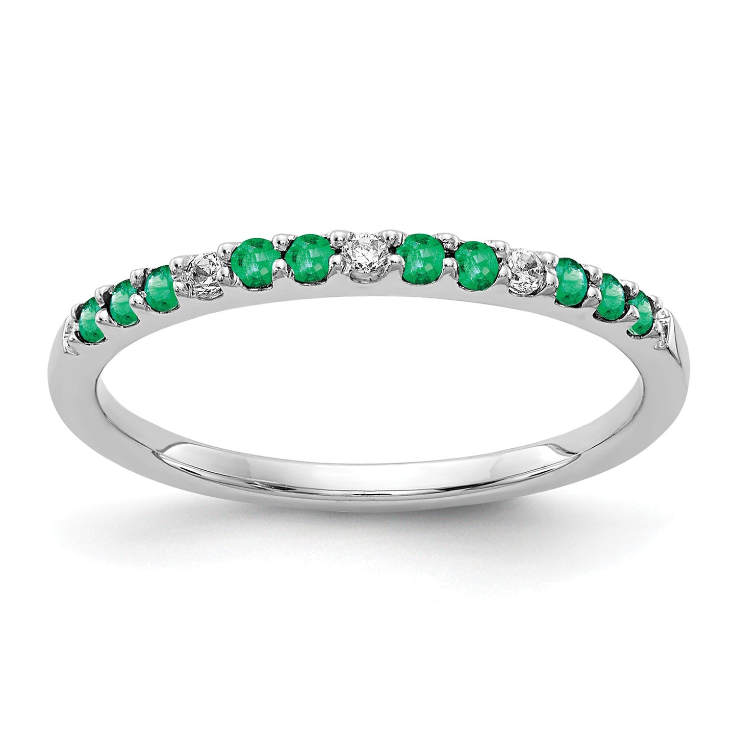 14k White Gold 1/20 carat Diamond and Emerald Band