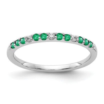 14k White Gold 1/20 carat Diamond and Emerald Band