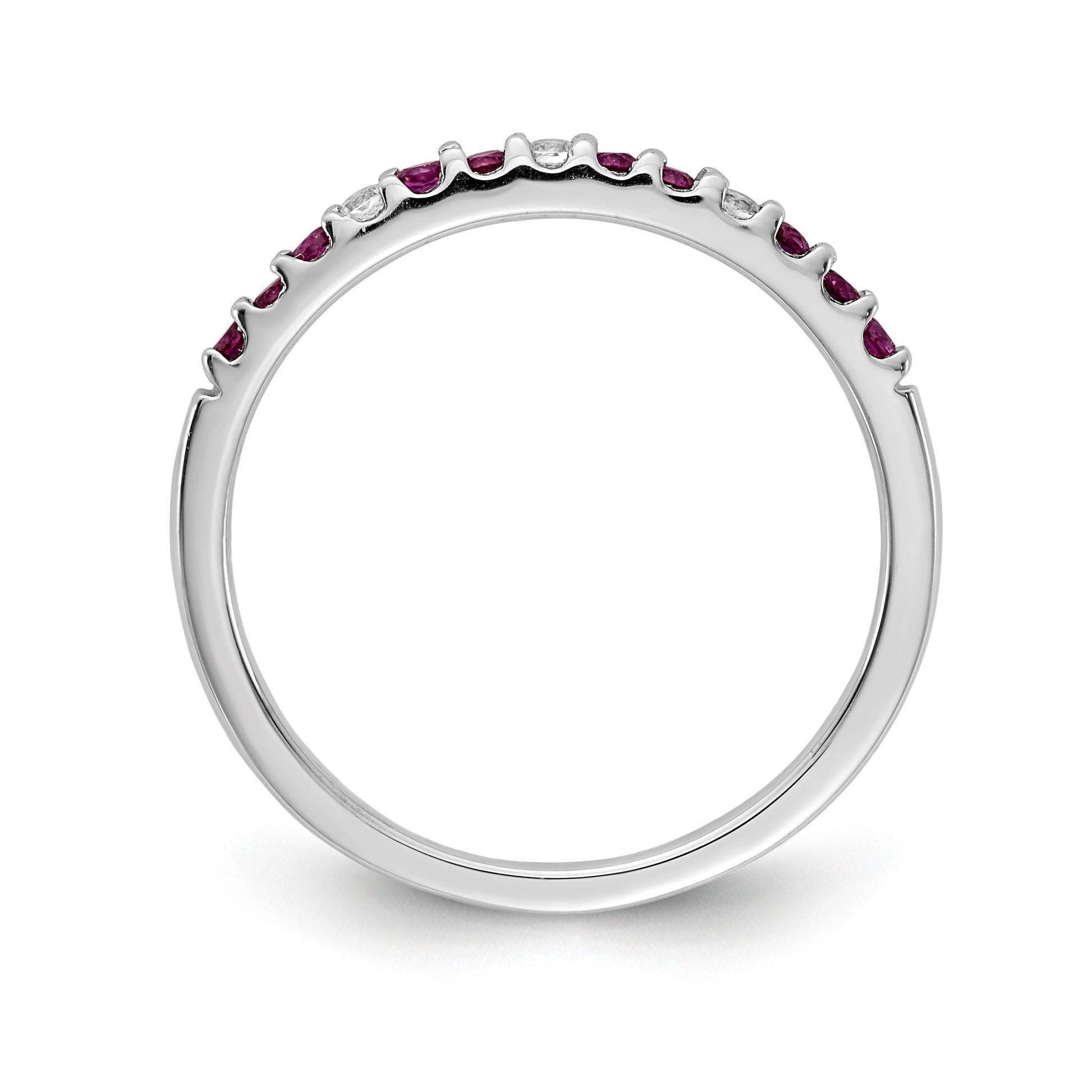14k White Gold 1/20 carat Diamond and Ruby Band