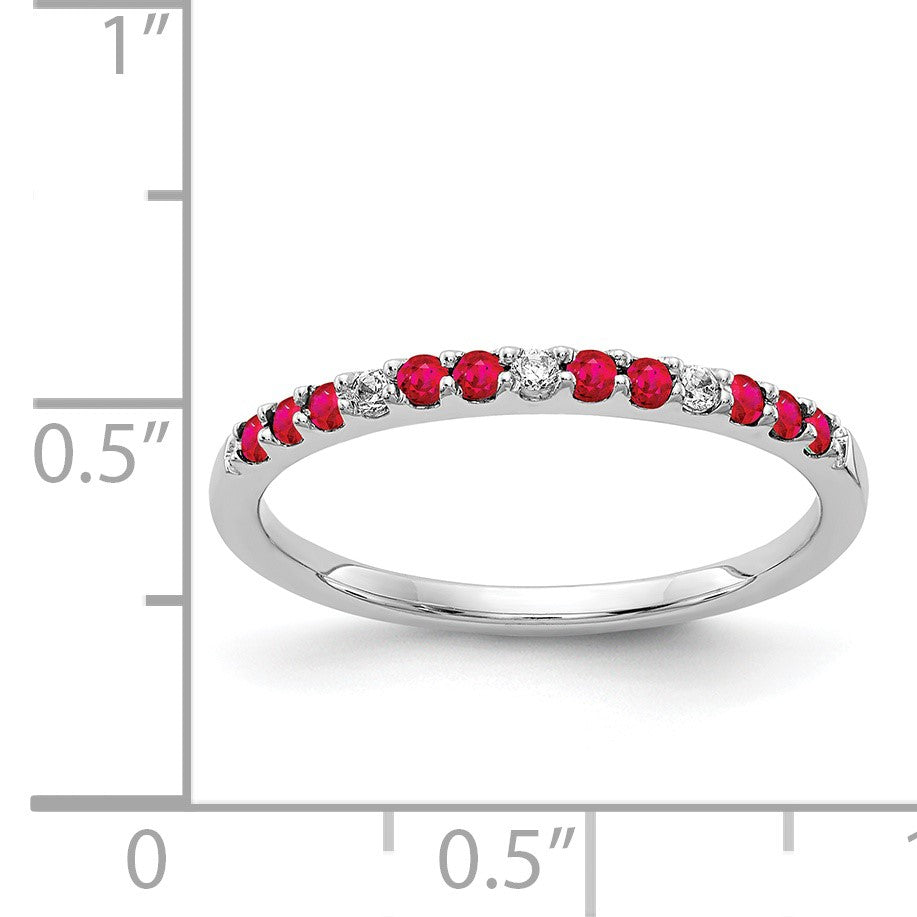 14k White Gold 1/20 carat Diamond and Ruby Band