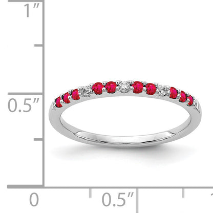 14k White Gold 1/20 carat Diamond and Ruby Band