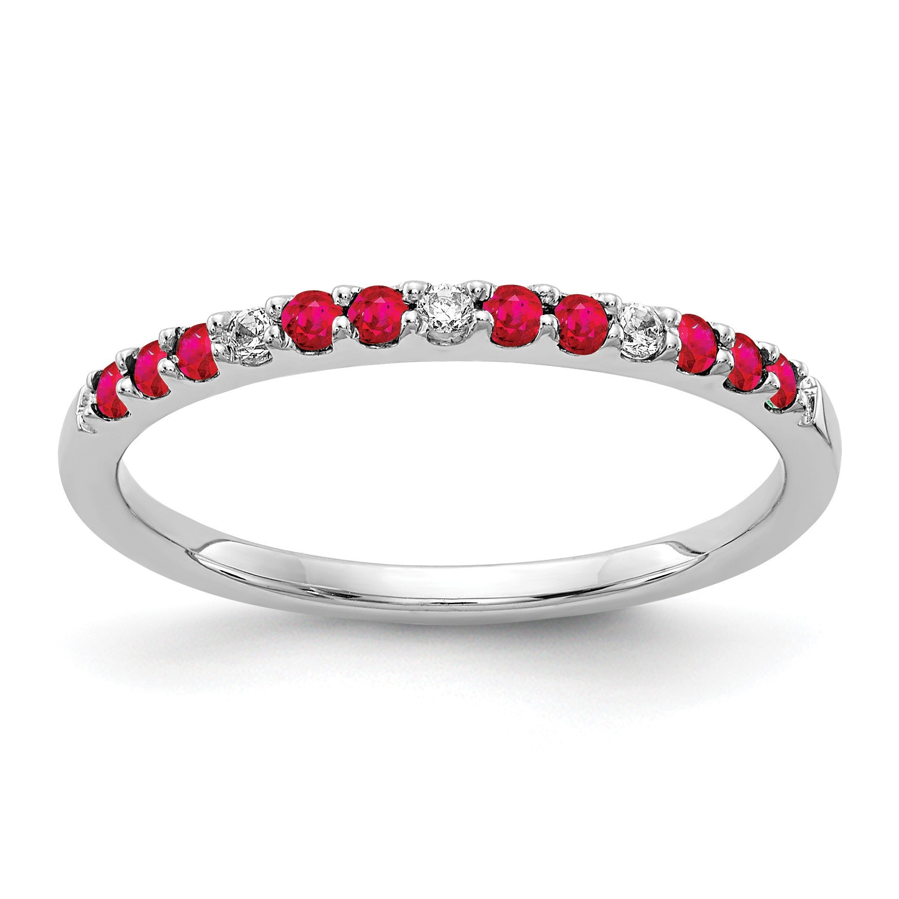 14k White Gold 1/20 carat Diamond and Ruby Band