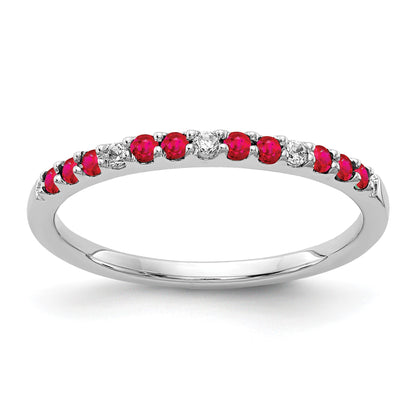 14k White Gold 1/20 carat Diamond and Ruby Band