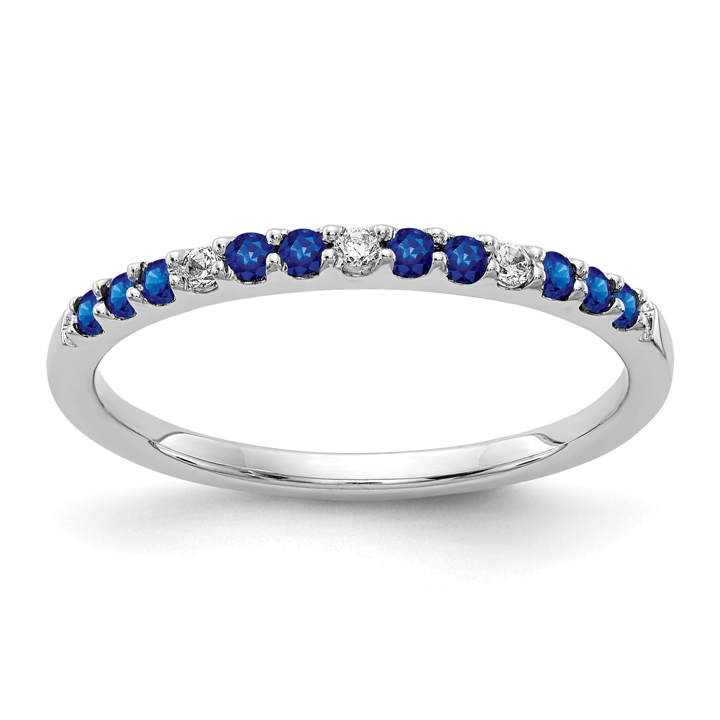 14k White Gold 1/20 carat Diamond and Blue Sapphire Band