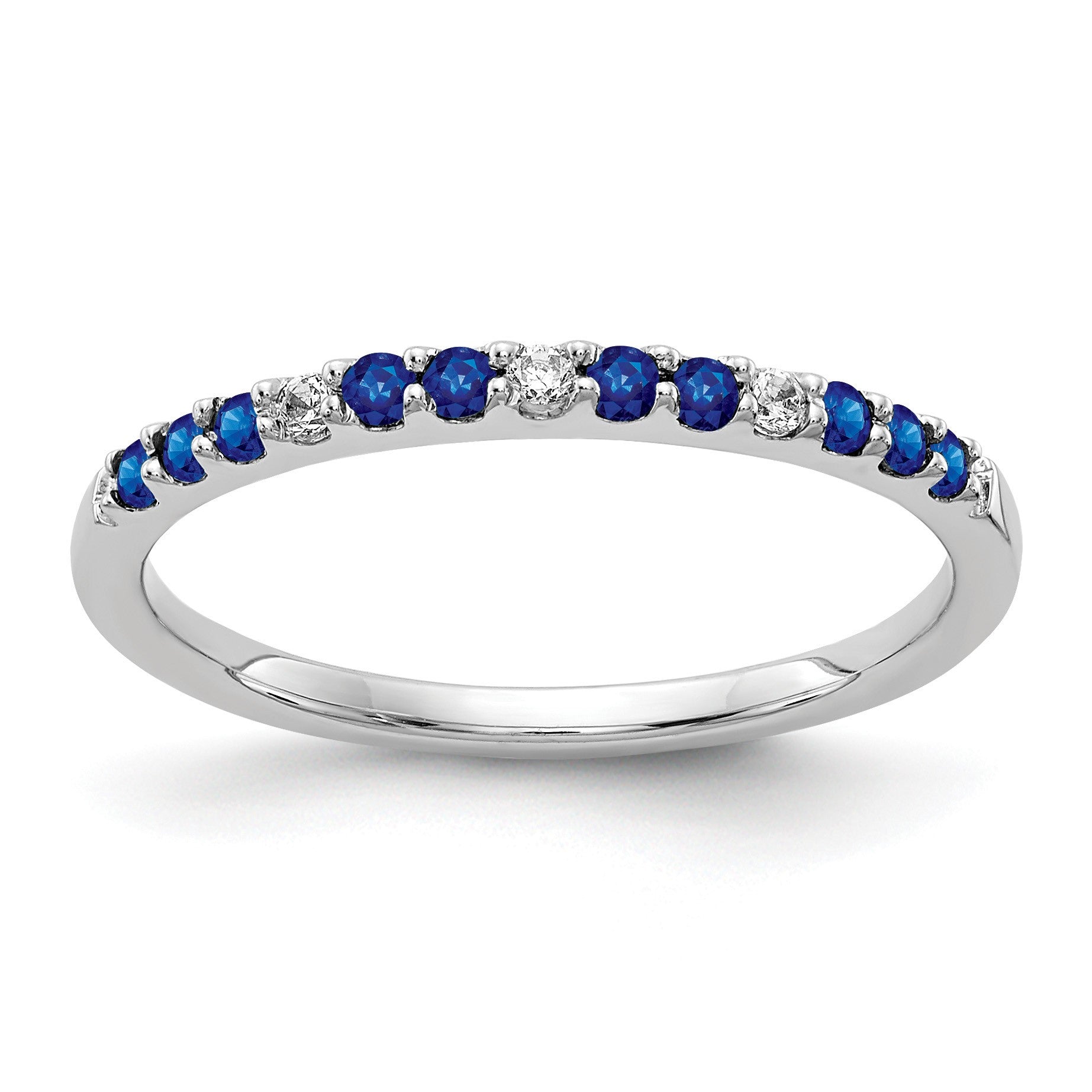 14k White Gold 1/20 carat Diamond and Blue Sapphire Band