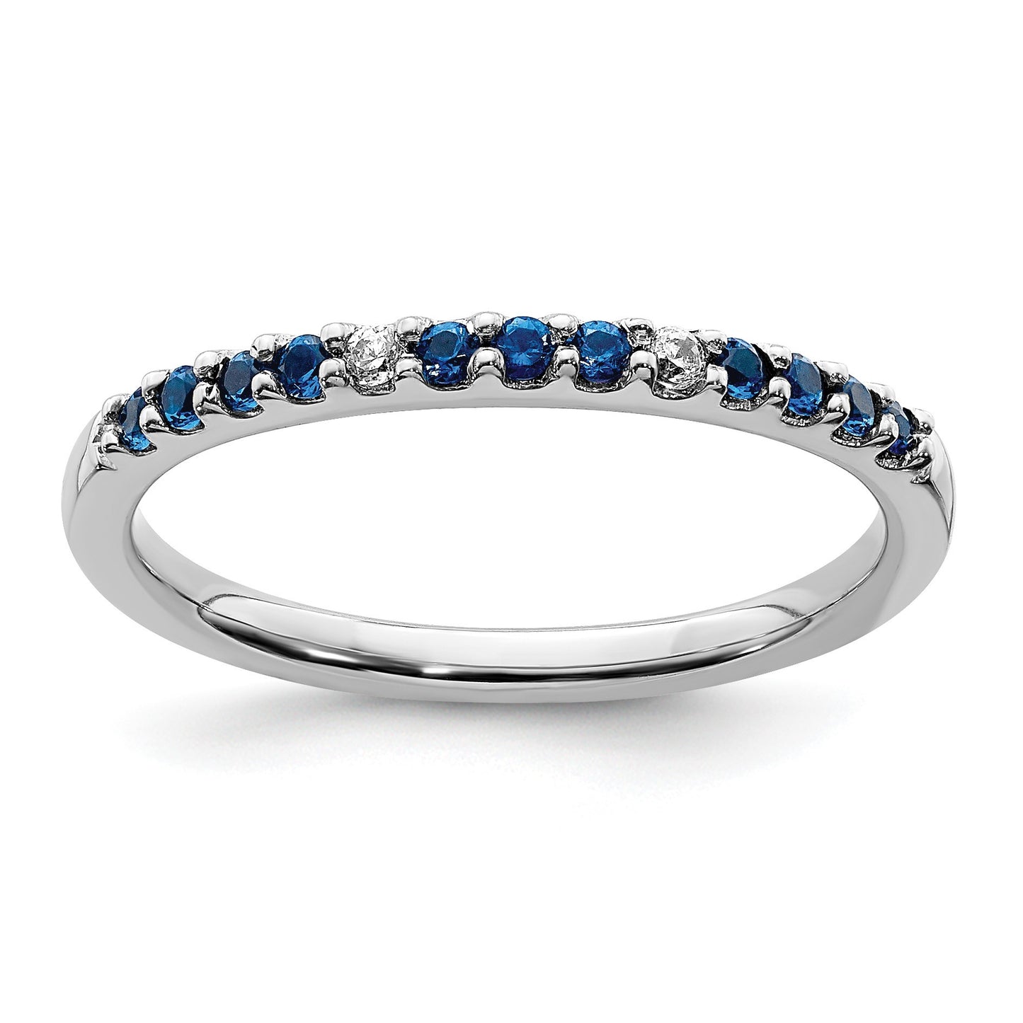 14k White Gold Diamond and Blue Sapphire Band