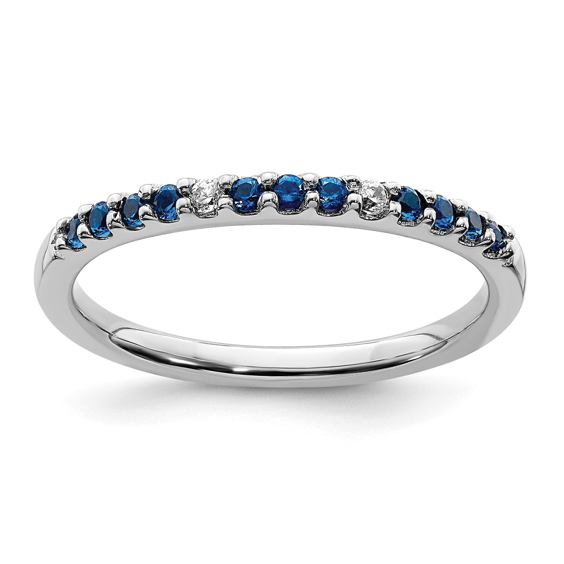 14k White Gold Diamond and Blue Sapphire Band