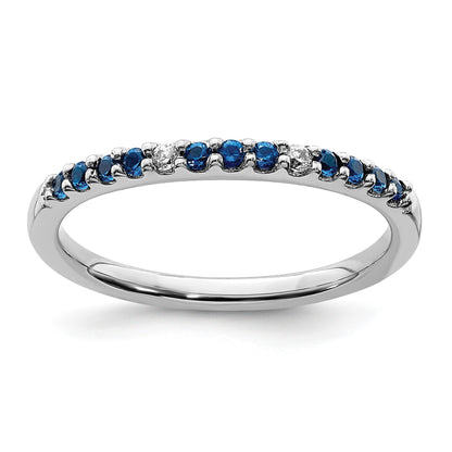 14k White Gold Diamond and Blue Sapphire Band