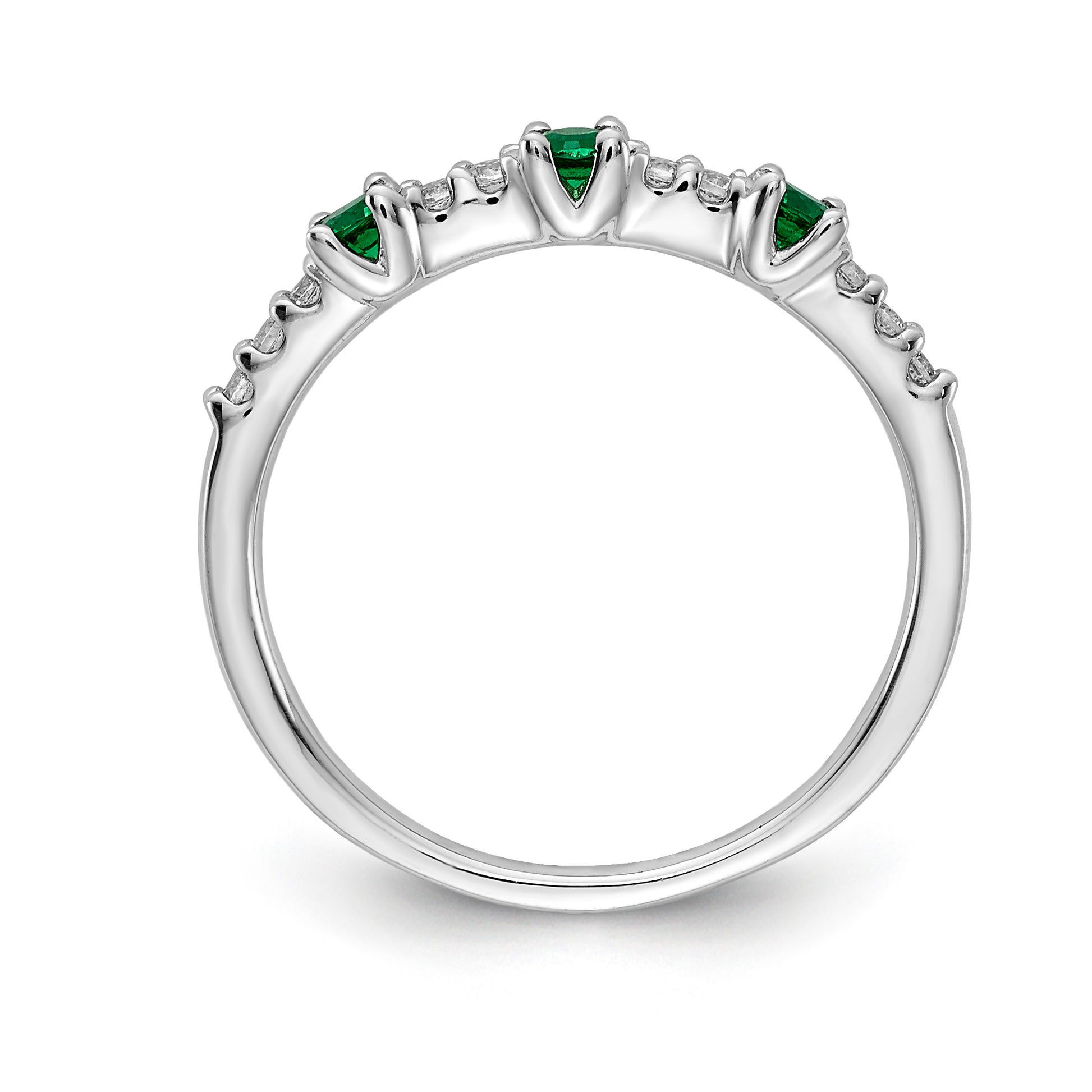 14k White Gold 1/10 carat Diamond and Emerald 3-Stone Ring