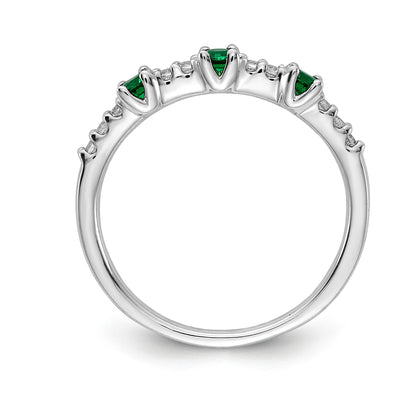 14k White Gold 1/10 carat Diamond and Emerald 3-Stone Ring