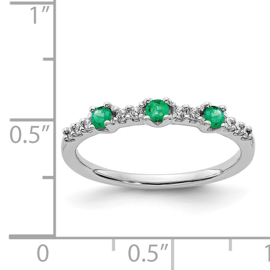14k White Gold 1/10 carat Diamond and Emerald 3-Stone Ring