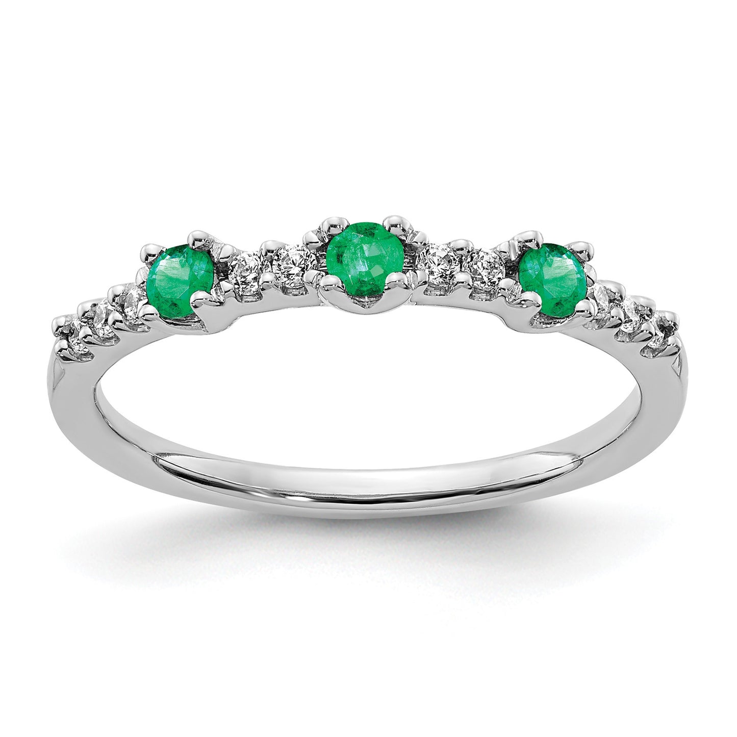 14k White Gold 1/10 carat Diamond and Emerald 3-Stone Ring