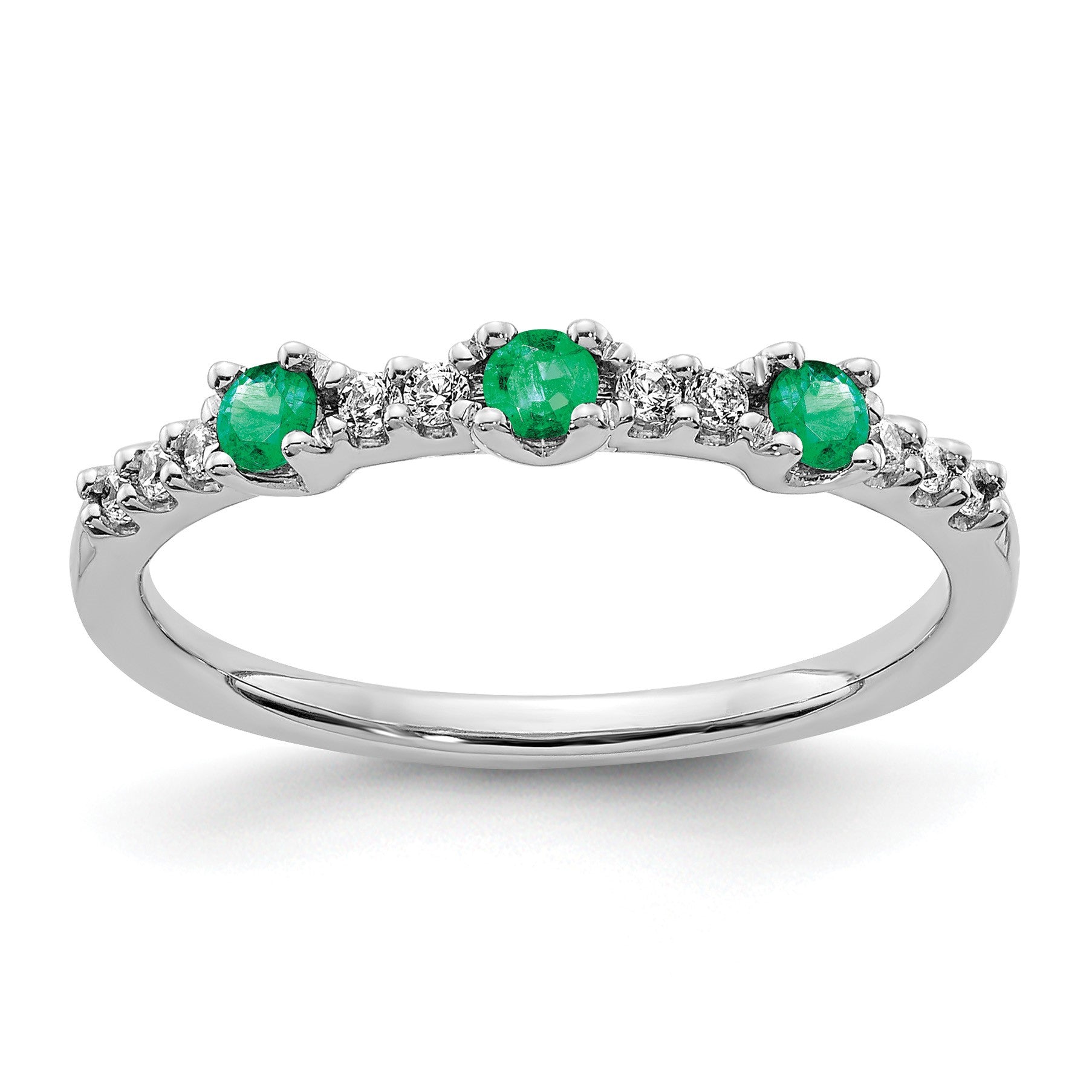14k White Gold 1/10 carat Diamond and Emerald 3-Stone Ring