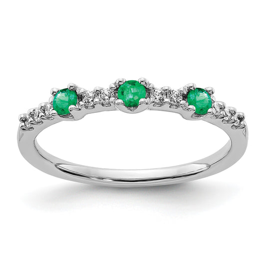 14k White Gold 1/10 carat Diamond and Emerald 3-Stone Ring