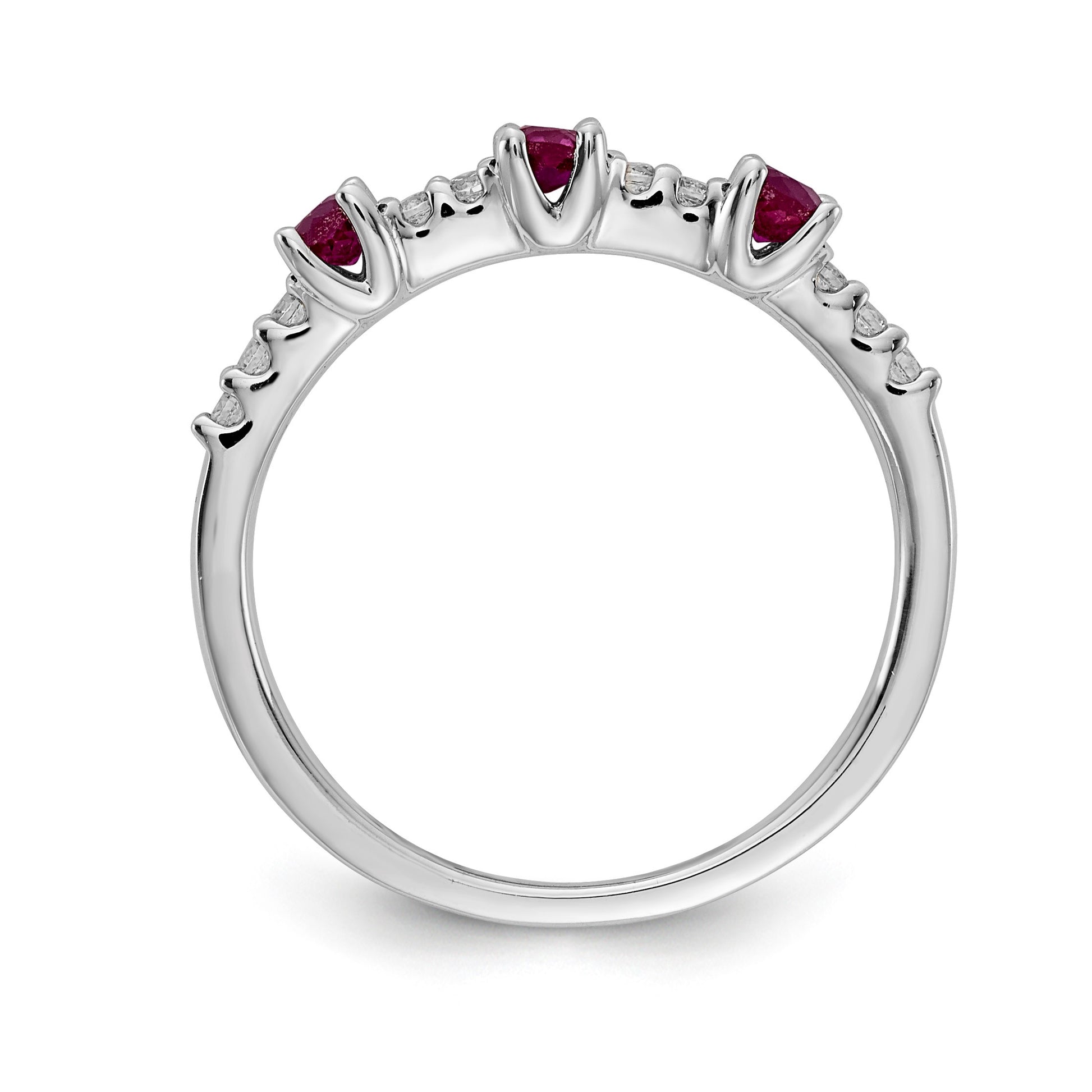 14k White Gold 1/10 carat Diamond and Ruby 3-Stone Ring