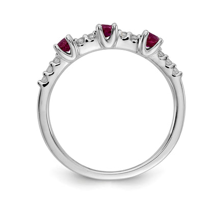 14k White Gold 1/10 carat Diamond and Ruby 3-Stone Ring