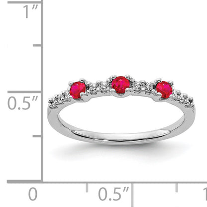14k White Gold 1/10 carat Diamond and Ruby 3-Stone Ring
