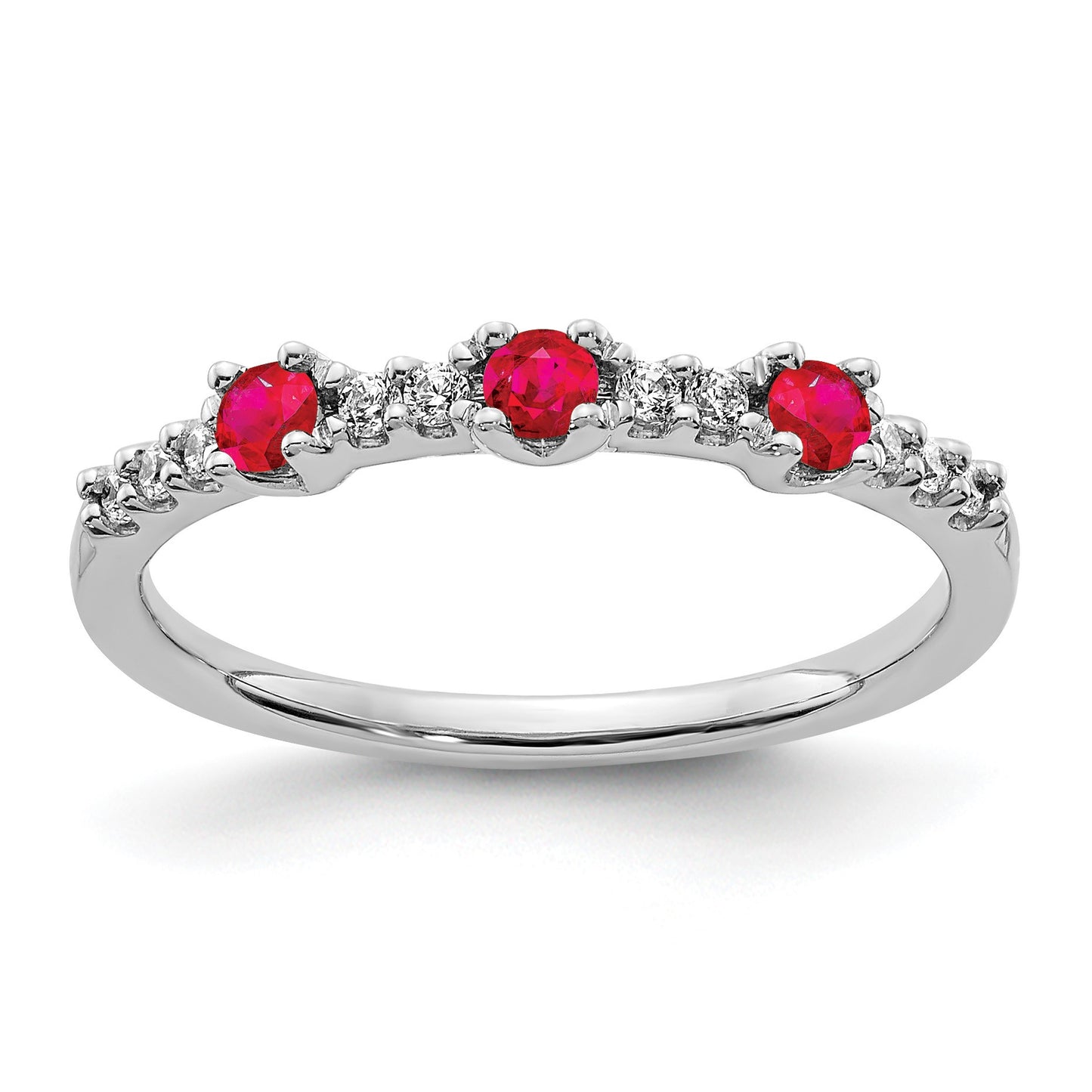 14k White Gold 1/10 carat Diamond and Ruby 3-Stone Ring