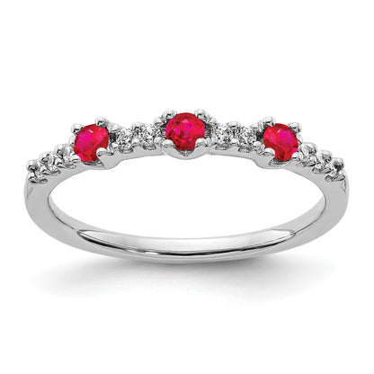 14k White Gold 1/10 carat Diamond and Ruby 3-Stone Ring