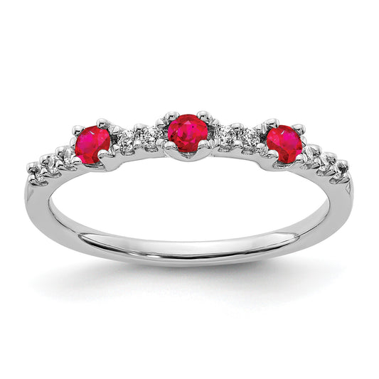 14k White Gold 1/10 carat Diamond and Ruby 3-Stone Ring