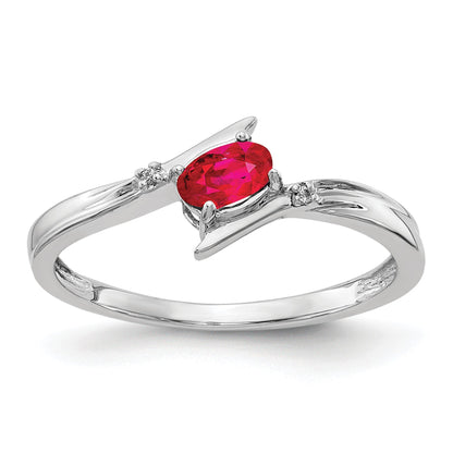 14k White Gold Polished 5x3mm Oval Ruby and Diamond Bypass Ring