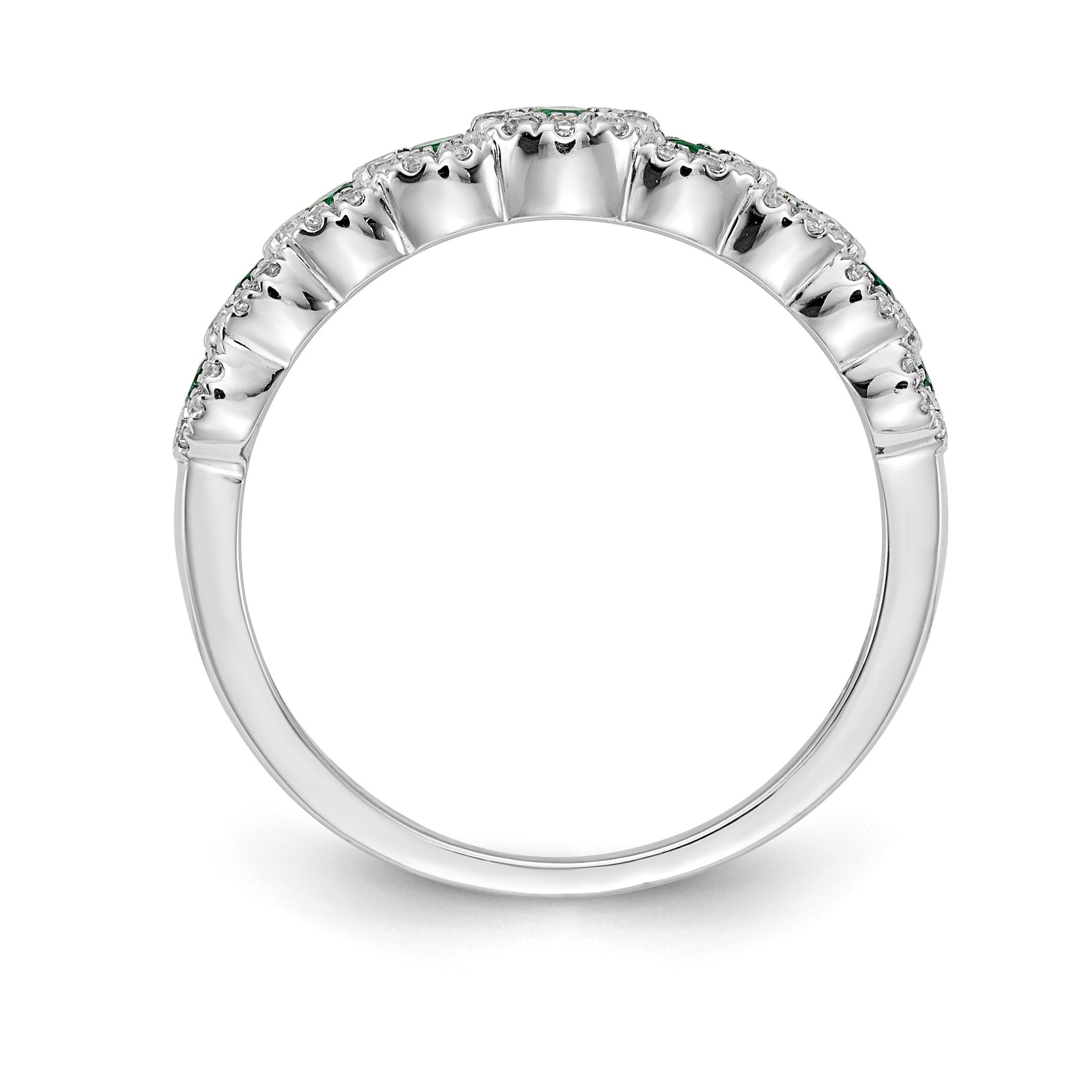 14k White Gold Polished 1/4 carat Diamond and Graduated Emerald Ring