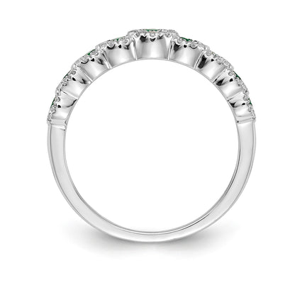 14k White Gold Polished 1/4 carat Diamond and Graduated Emerald Ring