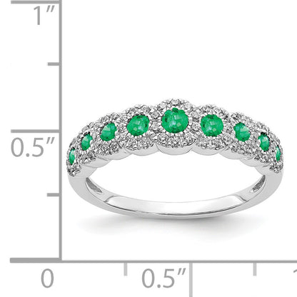 14k White Gold Polished 1/4 carat Diamond and Graduated Emerald Ring